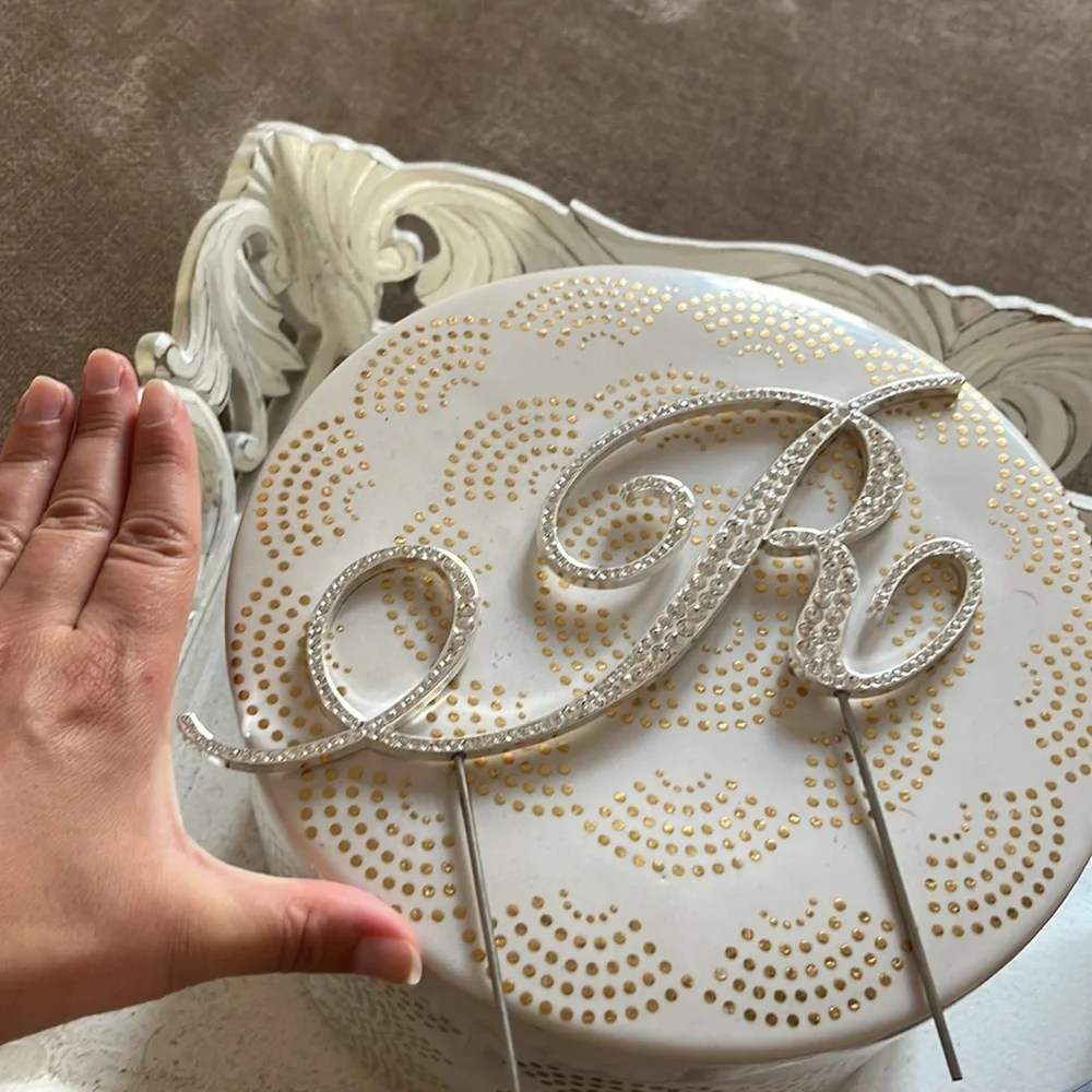 “R” Rhinestone & Silver Cake Topper - used once! Like new